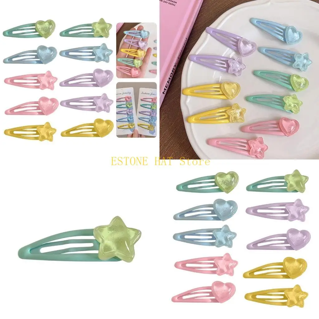 49MF Candy Color Star/ Heart Hair Clip Ponytail Bangs Travel Hairpins Lovely Hairclip