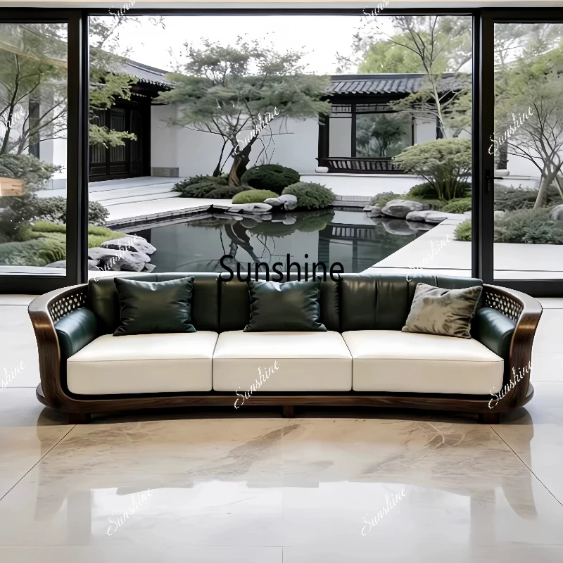 

New Chinese living room solid wood home simple straight sofa high-end furniture customization