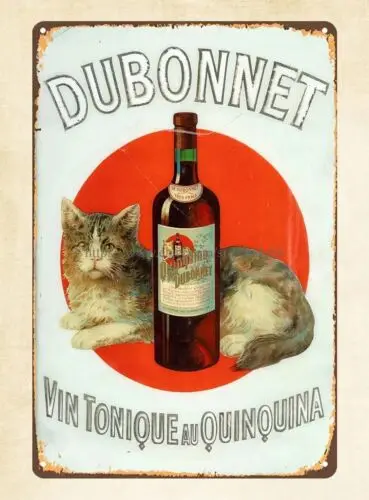 French Aperitif drink Dubonnet cat wine tonic metal tin sign beautiful bedrooms