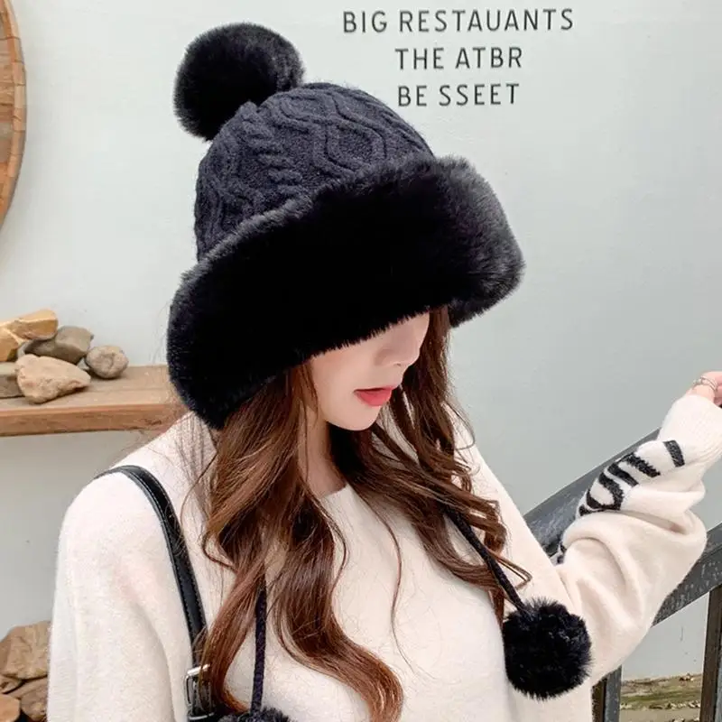 الحلو لطيف عادية الدافئة الباردة واقية قبعة صوفية موضة أفخم الكرة محبوك قبعة مع بوم بوم قبعة صغيرة للسيدات النساء