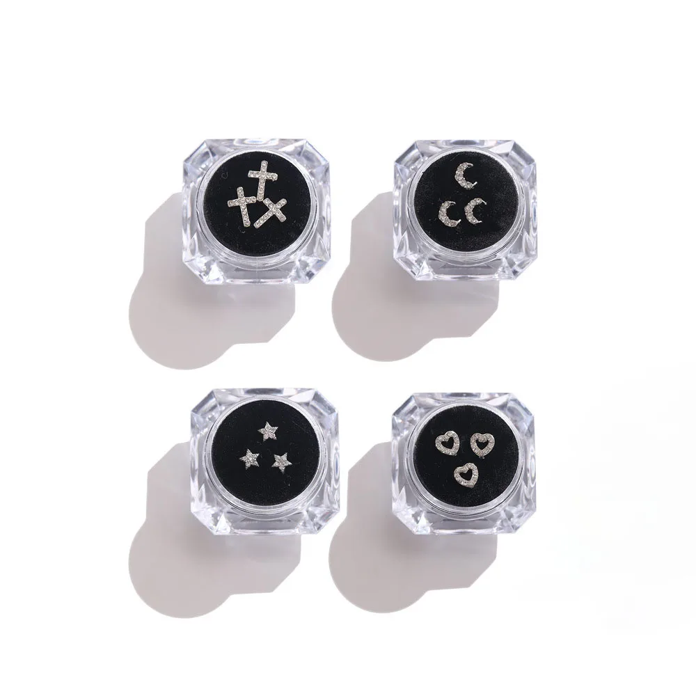 1Box Dental Drill Tooth Gems Kit DIY Gems Shiny Silver Thin Sheet Design Heart Star Moon Cross Tooth Decoration Accessories