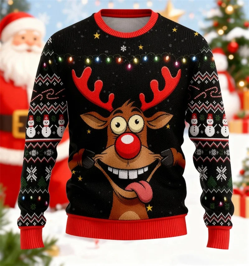 Printed Sexy Figure Funny Ugly Christmas Sweater Men Humour Animal Pattern Pullover Sweaters Xmas Festival Clothes Sweatshirt
