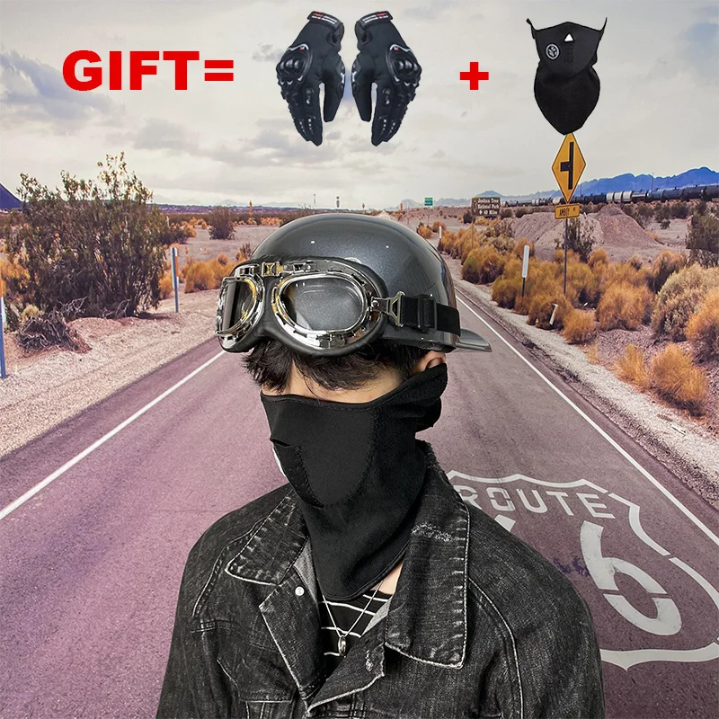 

2 gifts Open Face Half Helmet Vintage Retro Motorcycle Helmet Motorbike Motocross Helmet Riding Crash Scooter Cruiser Chopper