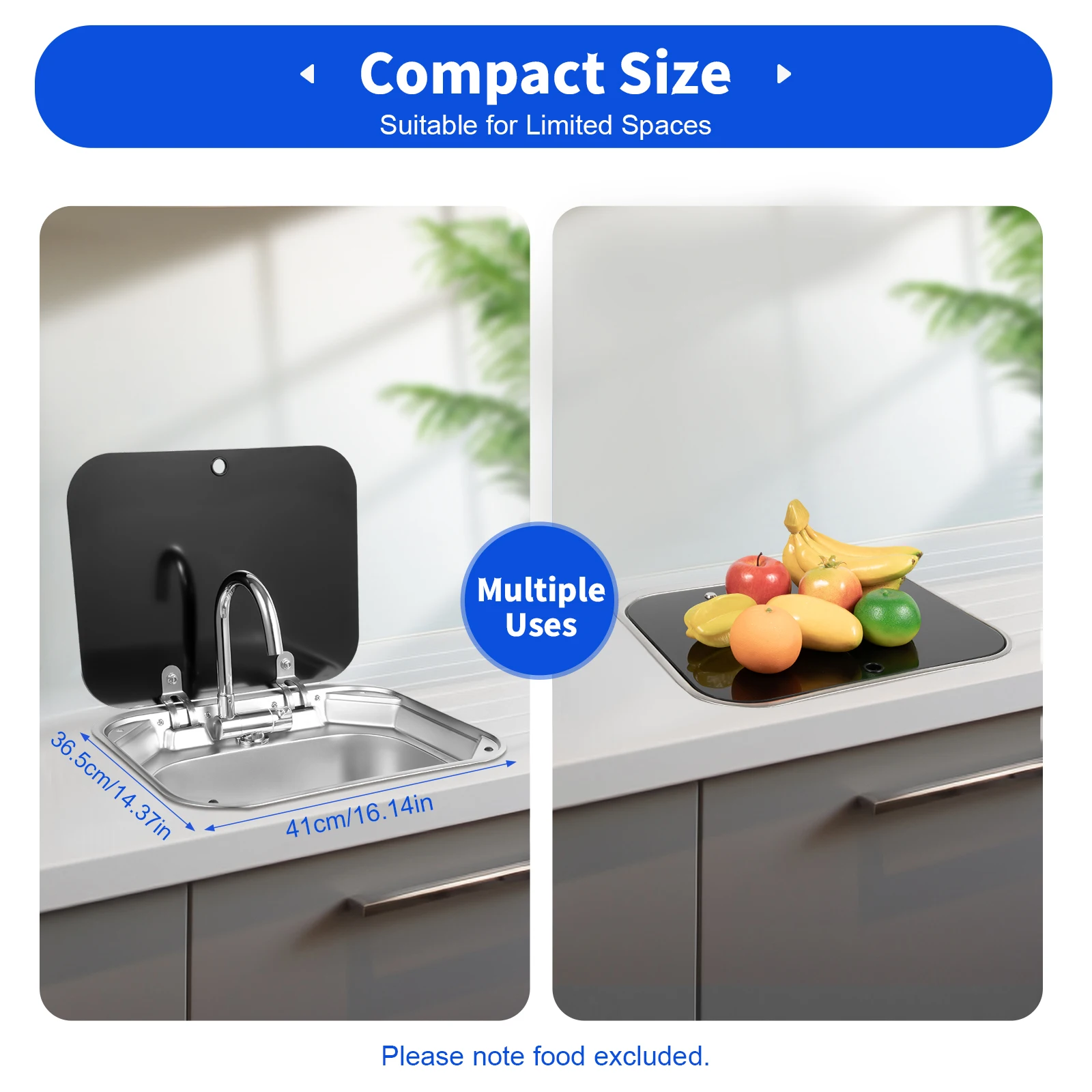 Tempered Glass RV Sink Stainless Steel Build Foldable Faucet Compact Design Stylish Look Deep Basin Home RV Decoration Utility