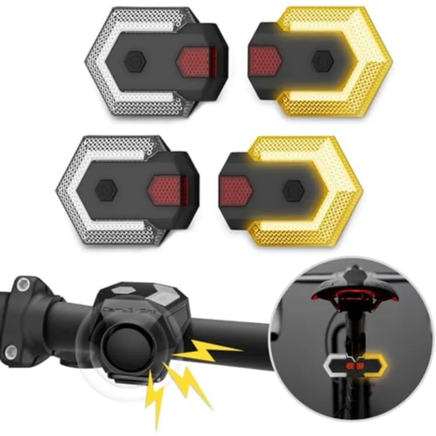 

4 Pcs Bike Turn Signals Front and Rear, USB Rechargeable Bicycle Turn Signals with Bike Horn, Wireless Waterproof Rear Bike Lig