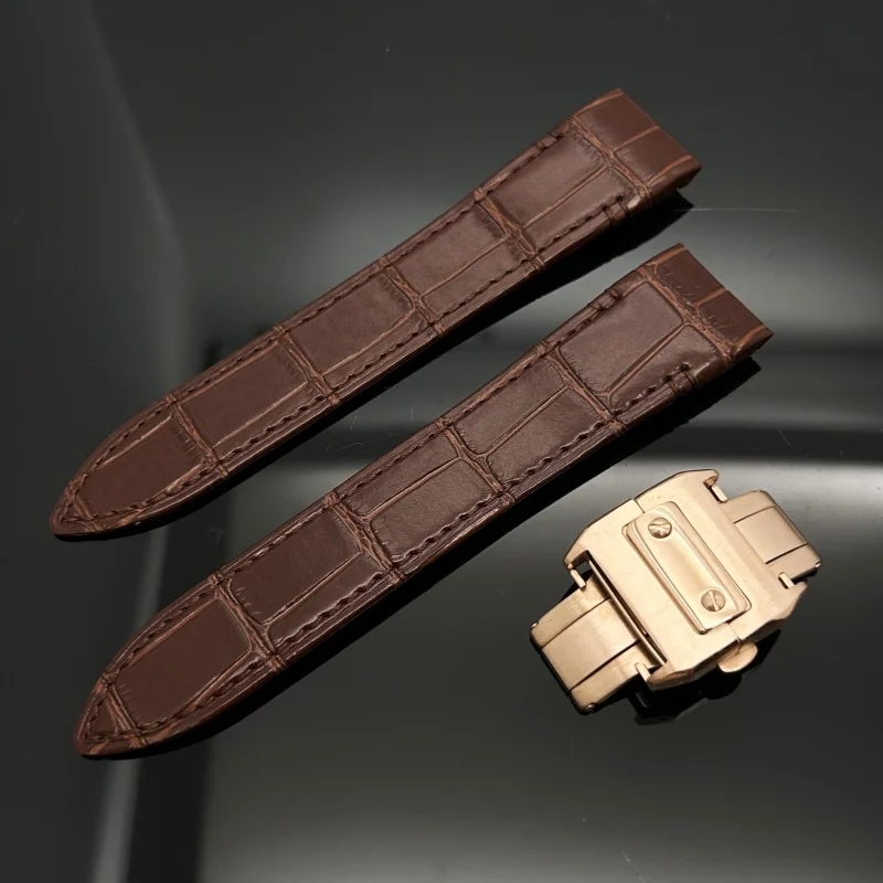 

Gold Silver Black 21mm Men's Women's Green Brown Leather Strap Folding Cuff Bracelet fits Cartier Santos Santos100 Cowhide Strap