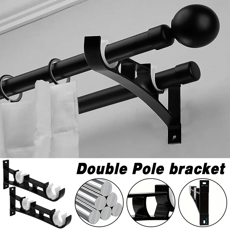 

2/4 Pcs Curtain Rod Brackets Wall Curtain Rod Retainers Double Bracket Curtain Rod Hooks Aluminum Alloy Curtain Rod Hangers