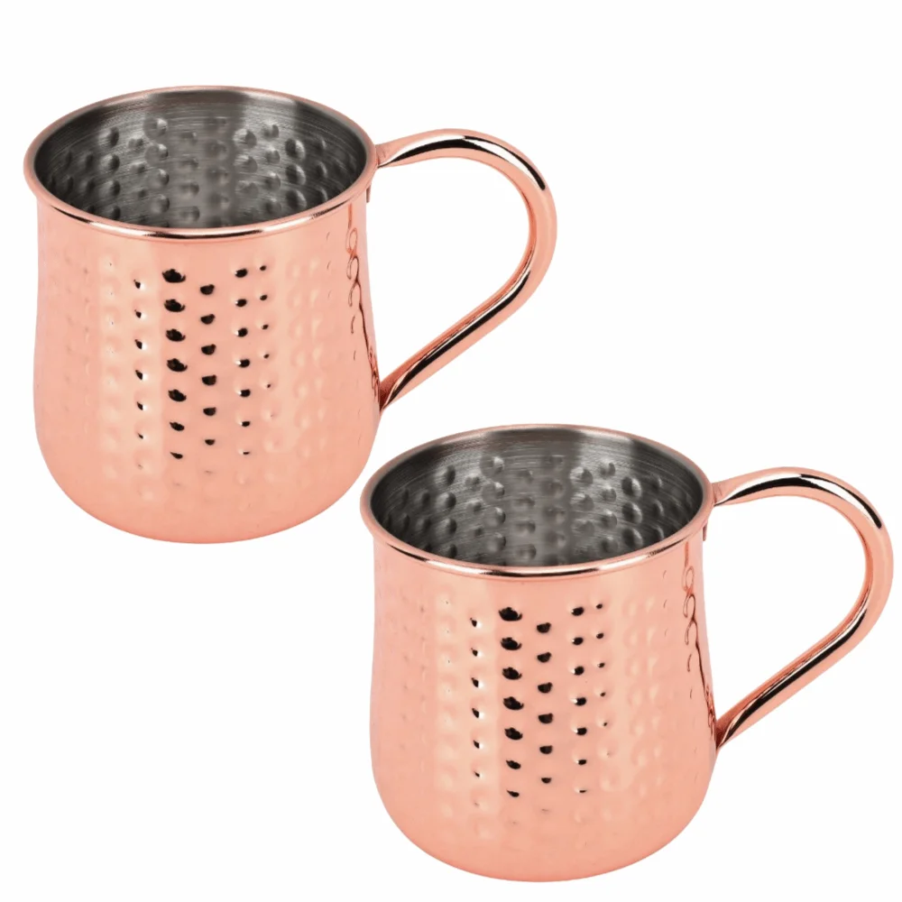 

2pcs 304 Stainless Steel Cocktail Mug Hammered Design Rust Proof Hammered Beer Cup Copper Plated Handles Stainless Steel Cup