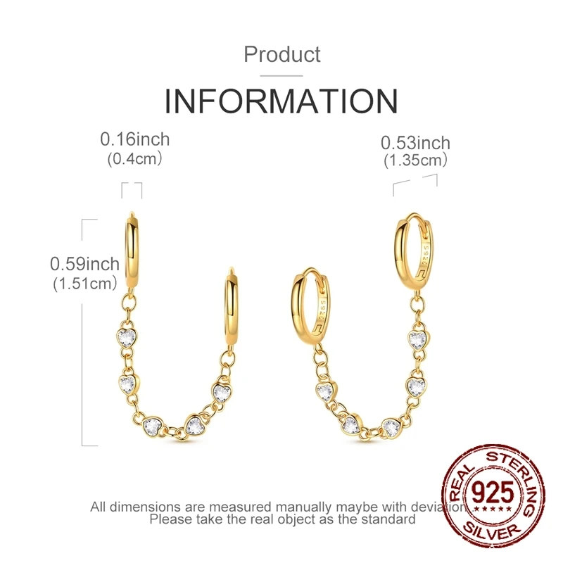 925 فضة الحب سلسلة مزدوجة الأذن حلقة وأقراط للنساء فتاة الأذن ترصيع غرامة مجوهرات الأزياء الفاخرة الذكرى