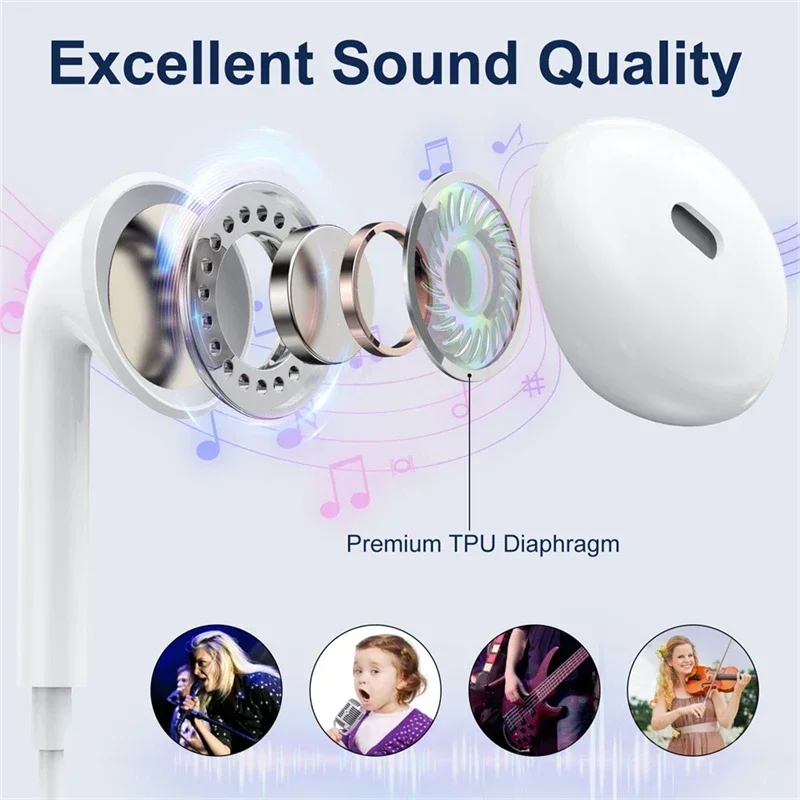 Original Headphones For Apple iPhone 16 15 14 13 11 12 Pro Max Plus In-ear Lightning 3.5MM Wired Bluetooth Earphones Accessories