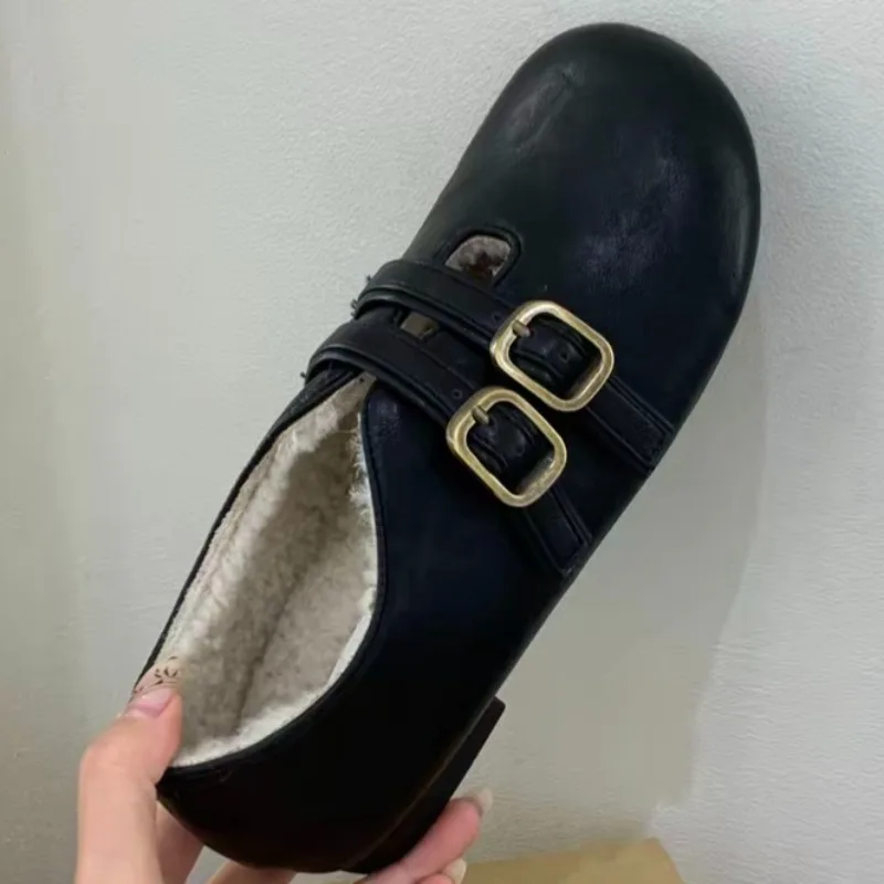 Nieuwe winterluxe metallic ontwerp platte antislip lage schoenen voor dames, casual dagelijkse kleding met fleece gevoerde, dikke en warme platte schoenen