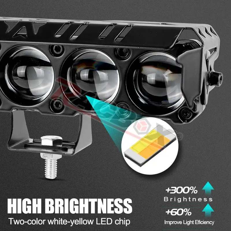 12V-48V Motorcycle 5 Lens LED Spotlight White Yellow Hi-Low Beam Headlight Aluminum Driving Fog Lamp for Dirt Bike Truck SUV ATV