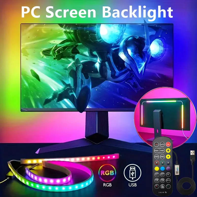 شاشة الألعاب LED الخلفية ل 24-34 بوصة مزامنة الموسيقى LED قطاع RGB + IC الإضاءة المحيطة واجهة USB شاشة إضاءة خلفية