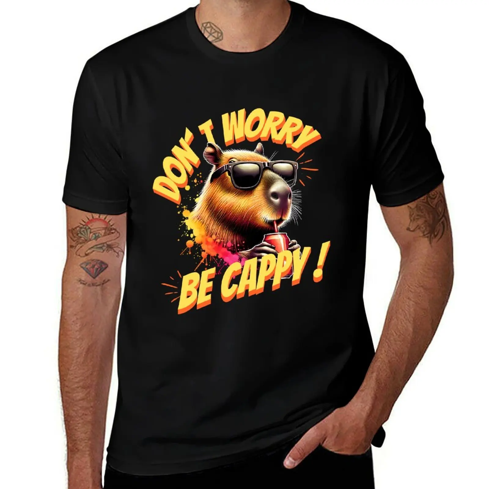 

Funny Capybara, Don′t Worry Be Cappy! T-Shirt Sporty Breathable Short Sleeve T-Shirt