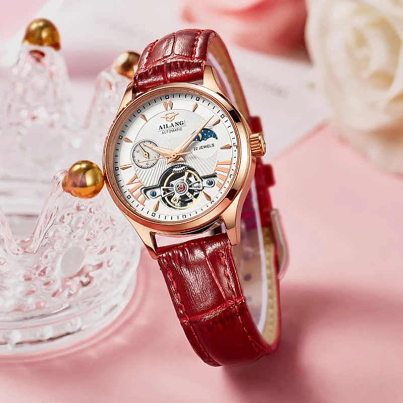 Imagem -03 - Ailang Marca de Luxo Tourbillon Relógios Feminina Moda Couro Mecânica Automática Senhoras Relógio Esporte Relógio Feminino Menina 2023