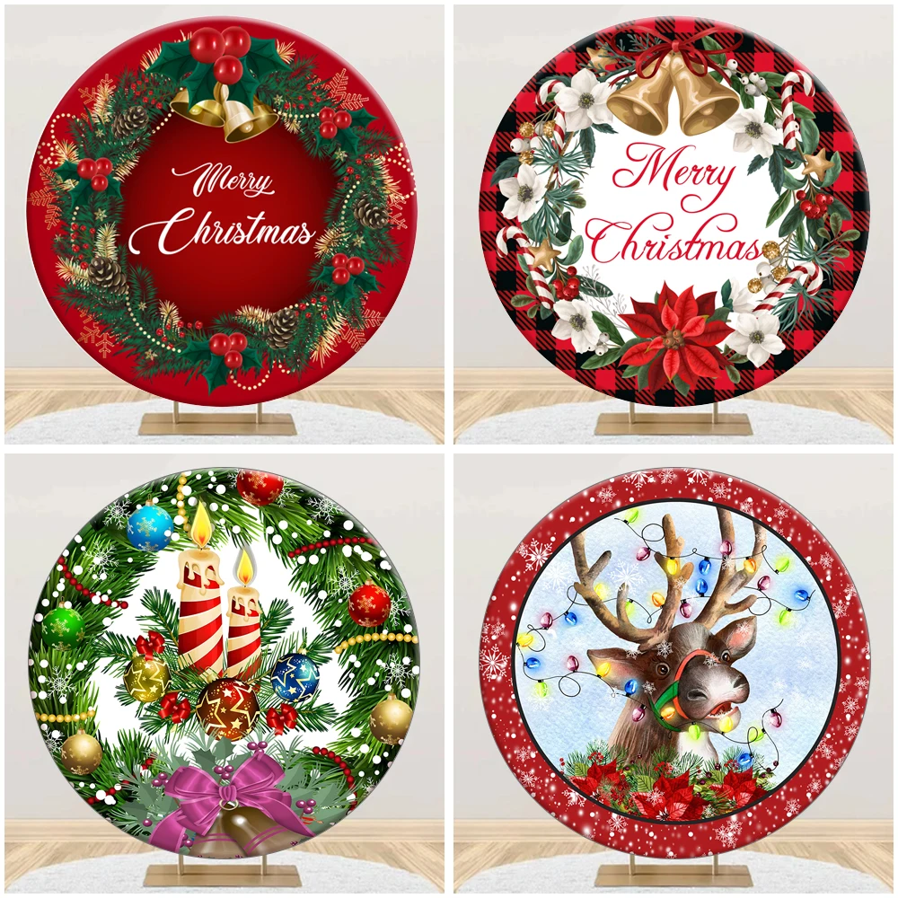 

Christmas wreath round background Cover Party backdrop decoration Fawn flower candle pattern For photograph baby girl boy shower