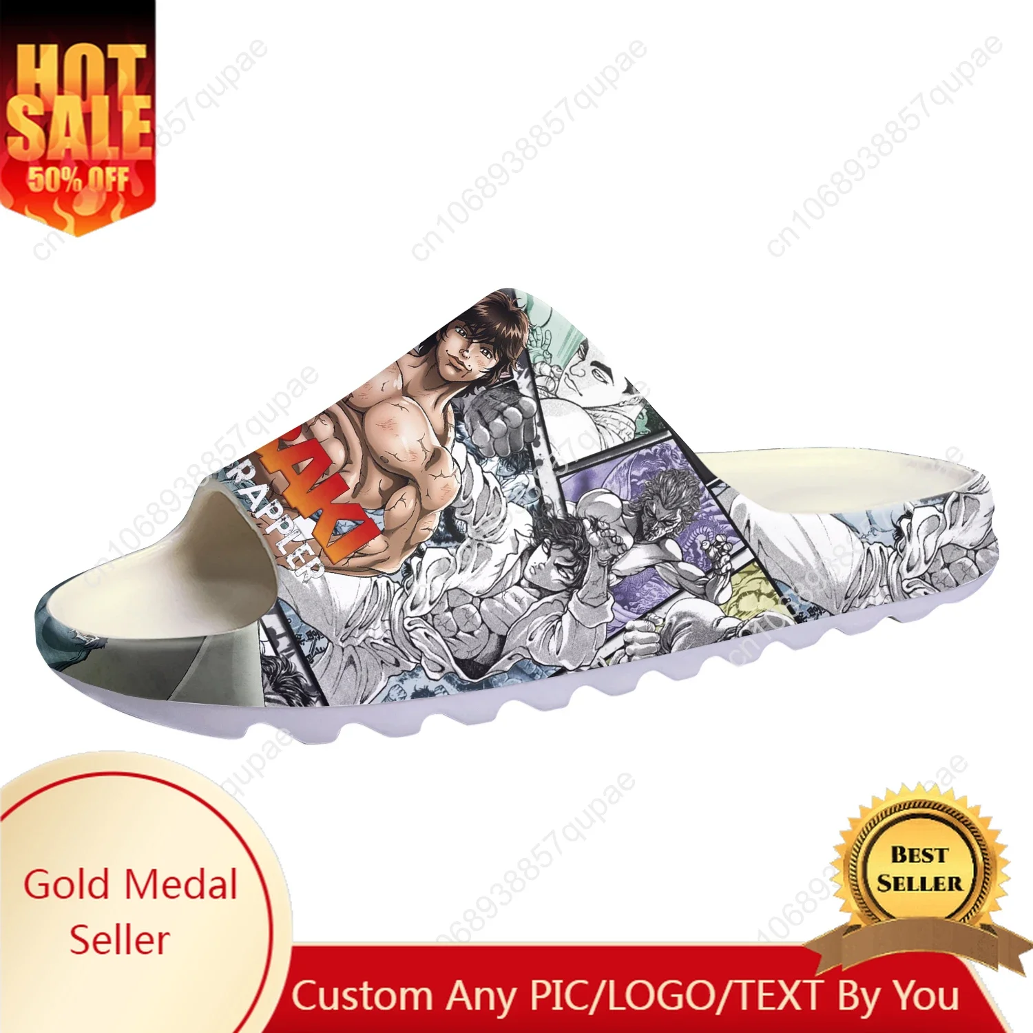 

Baki The Grappler Hanma Baki Soft Sole Sllipers Home Clogs Customized Step on Water Shoes Mens Womens Teenager Step in Sandals