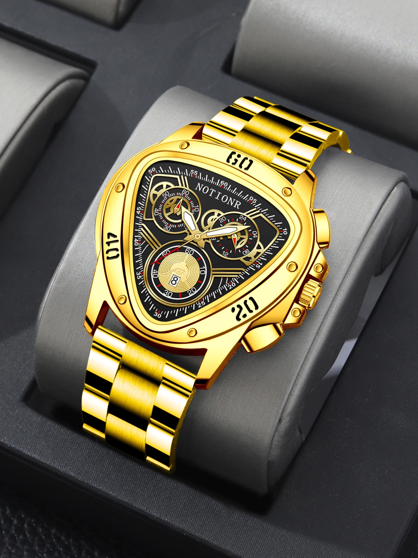 NOTIONR 2024 Men\'s Gold Luxury Business Watches Men Triangle Watch Menes Stainless Steel Waterproof Sports Wrist  Watch