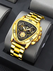 NOTIONR 2024 Men's Gold Luxury Business Watches Men Triangle Watch Menes Stainless Steel Waterproof Sports Wrist  Watch