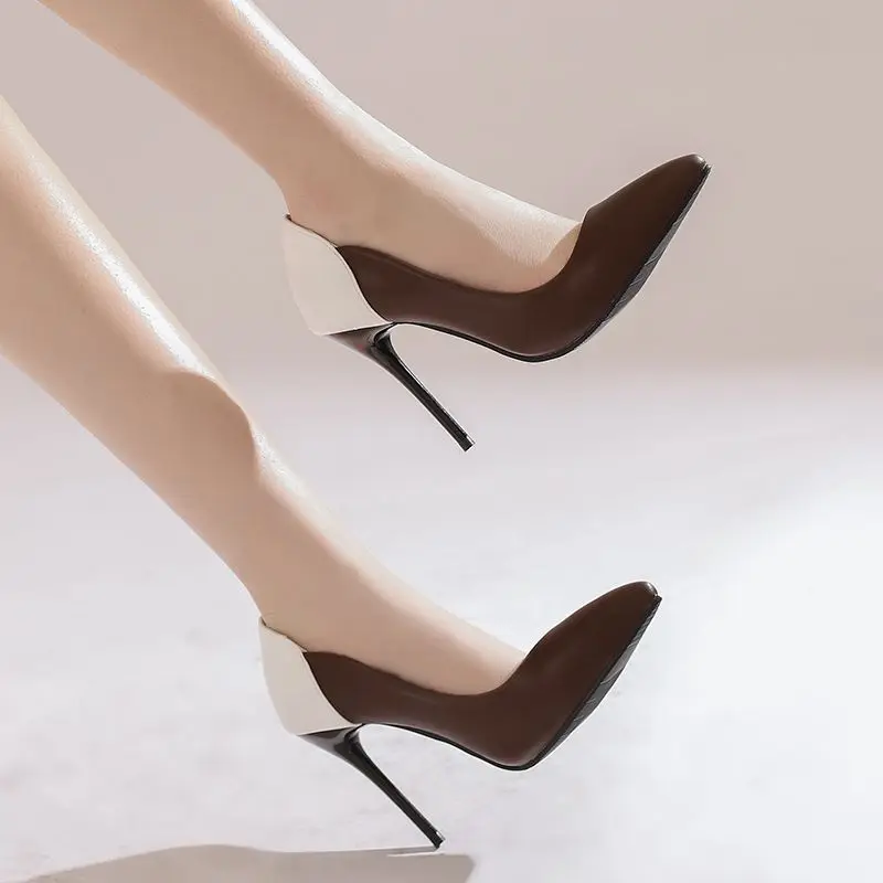 REAVE CAT Brown Female Pumps Pointed Toe 10.5cm Stiletto Heel Mixed Color Slip On Large Size 47 48 49 50 Sexy Dating Party Shoes view 4