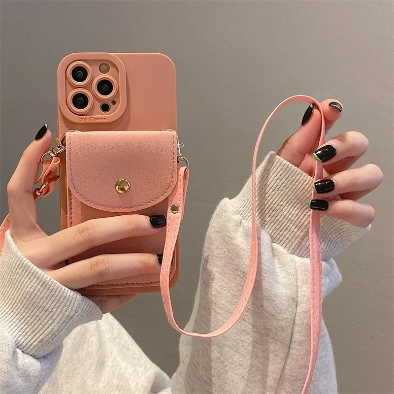 For IPhone 15 Phone Case New Anti-drop Lanyard with Card Holder and Crossbody Strap