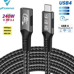 8K USB C 4 Extension Cable Fast Charging Cable Extender Male to Female Type C UHD Video 40Gbps 240W PD3.1 with Thunderbolt 4/3