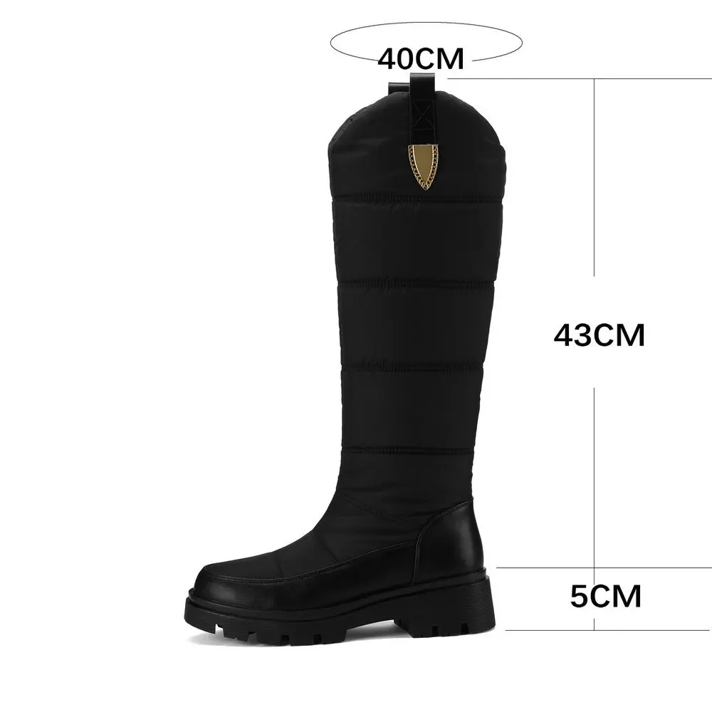 Women\'s Winter Waterproof Knee High Down Motorcycle Snow Boots - Chunky Heel, Platform, Long Plush Inner, Non-Slip Sole Booties