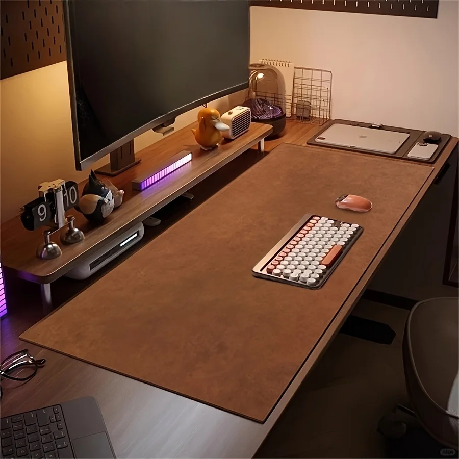 Mouse Pad Retrô Grande com Estampa de Couro, Tapete de Mesa de Couro, Tapete de Mesa para Escritório com Estampa de Couro Sintético, Tapete de Mesa de Computador de Alta Qualidade com Estampa de Couro Dupla Face, Toalha de Mesa Lavável e Impermeável para 