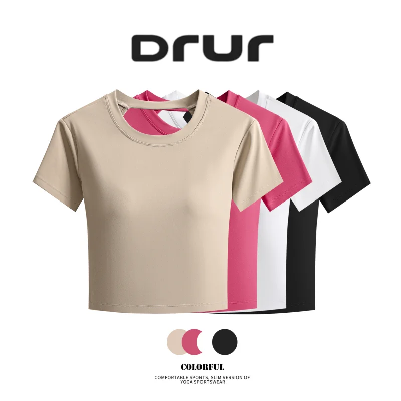 

Спортивные топы DRUR с коротким рукавом и встроенным бюстгальтером для женщин, футболки для спортзала, укороченные топы для тренировок, 2 в 1, с подкладкой, майки-поддевки