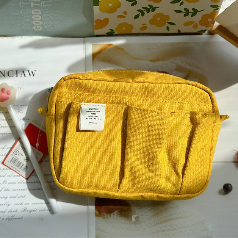 Canvas opbergtas met grote capaciteit, eenvoudig ontwerp voor middelbare scholieren, meerlaagse etui en tas voor jongens en meisjes