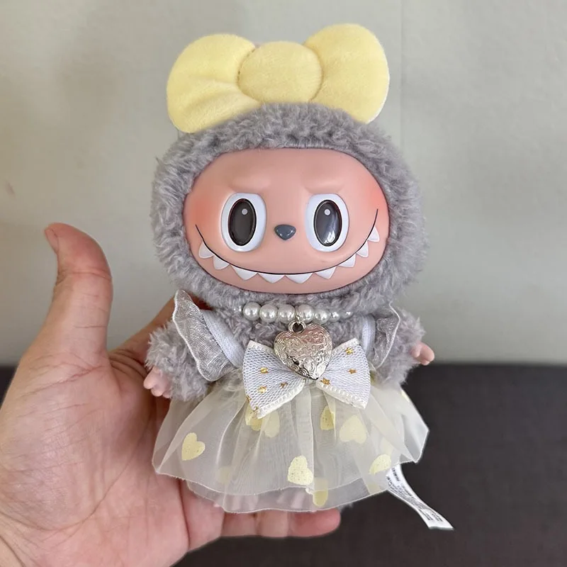 

Dress With Bow And Necklace For 17cm Labubu Mini CUte Doll'S Clothes Outfit Accessories For Labubu V123 Princess Clothing Gifts