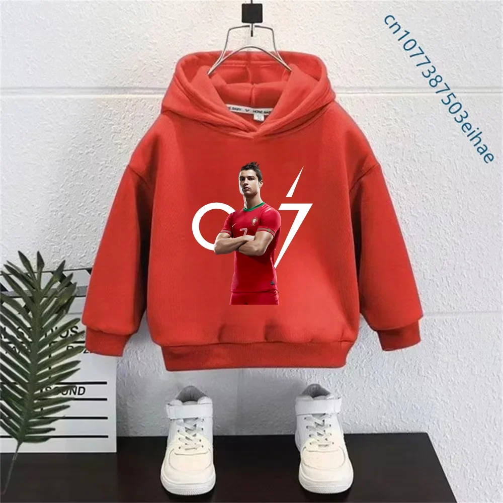 Cristiano Ronaldo CR7 Cartoon Children Hoodie Hip Hop Style Sweatshirt Boys Girls Autumn Hooded Long Sleeve Tops Kids Wear