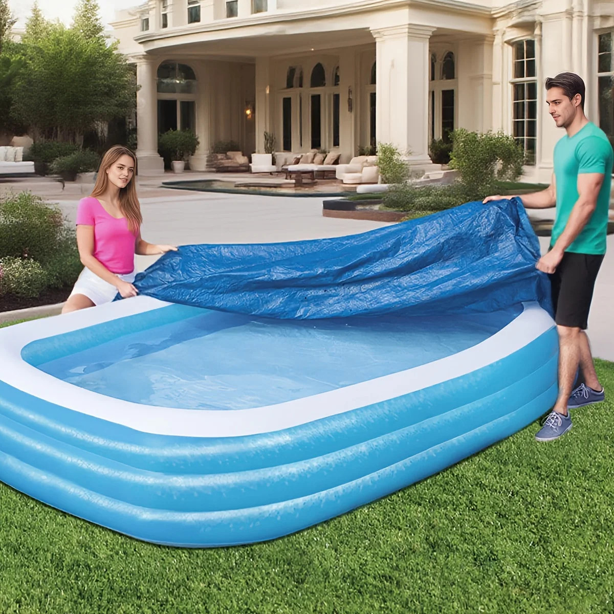 Lona para Cubrir Piscinas, Impermeable, Protección Solar, Lona Gruesa para Cubrir Piscinas Inflables | Cubierta Protectora a Prueba de Polvo y Hojas | Cubierta Universal para Piscina | Malla de Protección para Jardín