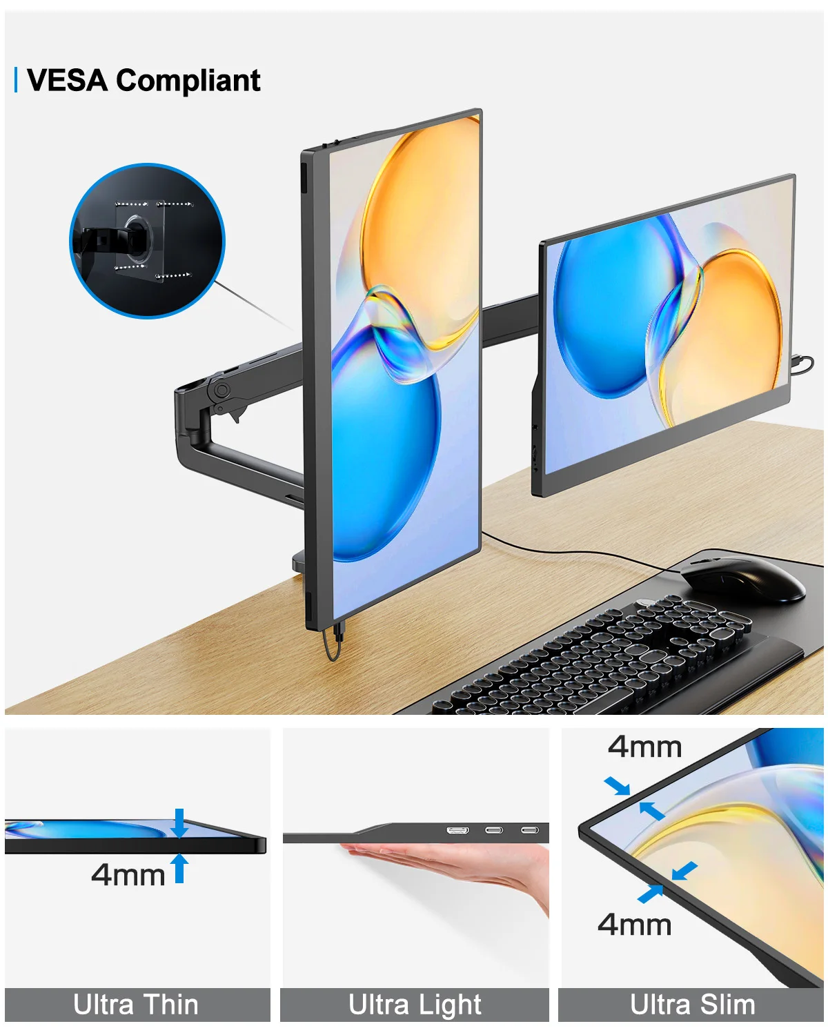 شاشة UPERFECT المحمولة مقاس 15.6 بوصة تعمل باللمس بدقة 1080 بكسل FHD IPS للألعاب USB-C مع مكبرات صوت Mini HDMI لأجهزة PS5 PS4 Xbox Series NS الكمبيوتر المحمول