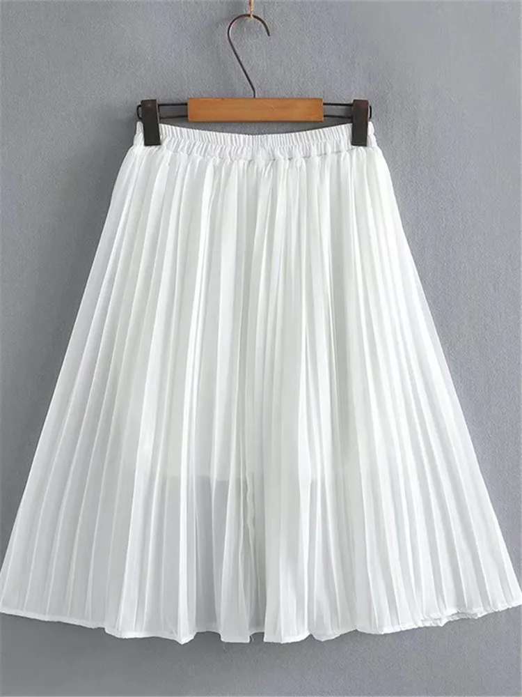 Plus Size Women Clothing Skirt Elastic Waist Pleated Chiffon Skirt  Summer Dress Have Substrate Inside BigSize Solid Color Skirt