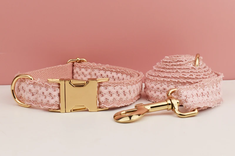 Pink Lace Dog Collar Personalizd Custom Engraved Nameplate Pet Wedding Collar Harness For Dogs Dog Accessories Luxury Lace03