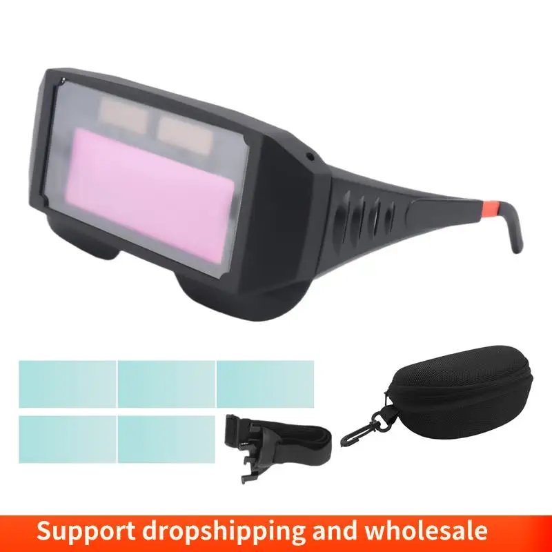 AA86 نظارات لحام تعمل بالطاقة الشمسية السيارات سواد قناع لحام نظارات لحام نظارات مع رباط رأس مطاطي وحقيبة للتخزين #2