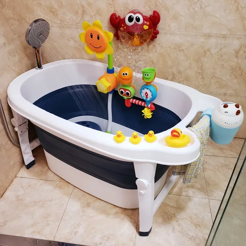 Children's Folding Bath Bucket Large Baby Bath Tub Sit and Lie Position Thickened Domestic Swimming Pool for Kids