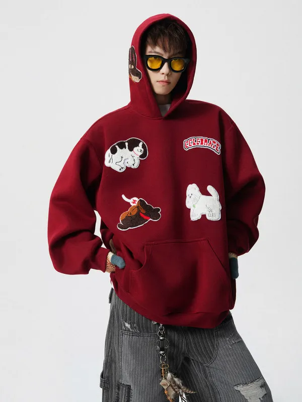 

TANGZ Studio Thickened Fleece Lined Hooded Sweatshirt Towel Embroidery Sporty Winter Casual Unisex Hoodie American Style