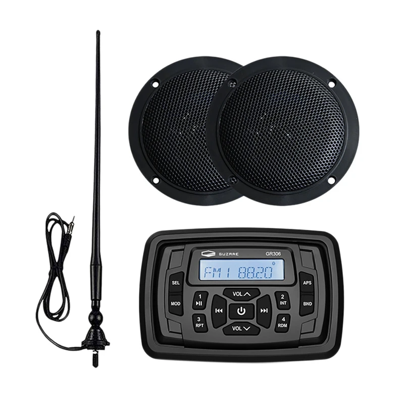 12V Marine Stereo Audio Bluetooth Radio FM AM Car MP3 Player+4Inch Waterproof Speakers+Radio Antenna For RV Motorcycle