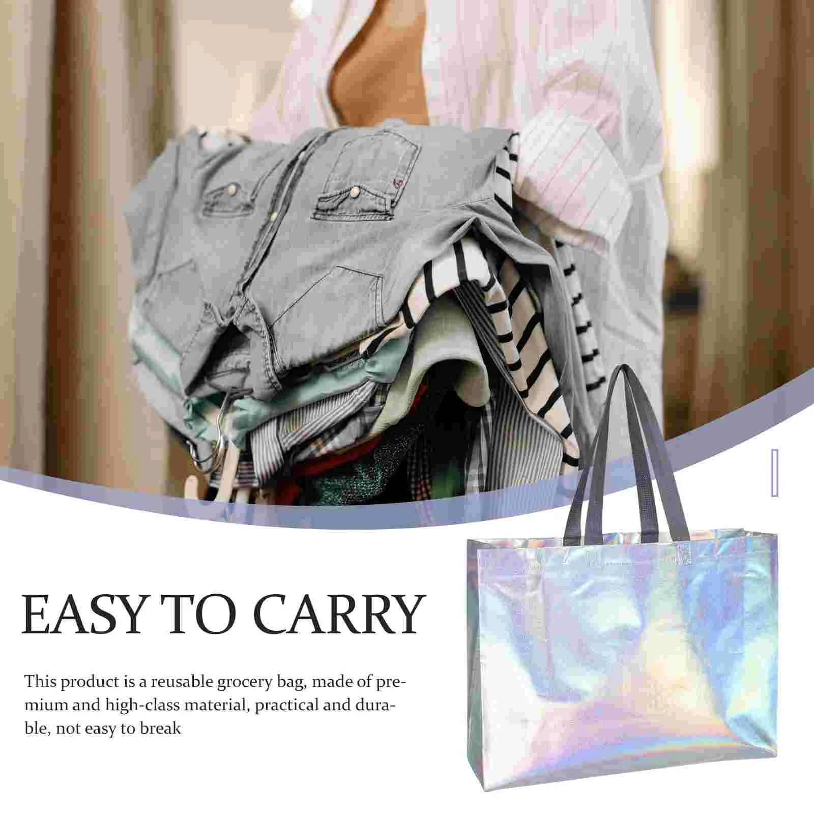 6 Pcs Baggies Non-woven Bags Shopping with Handle Household Grocery Candy Silver Gift for Wedding