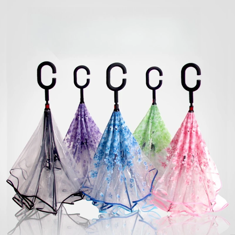 

New Transparent 8 Bone Reverse Umbrella Creative Straight Handle
