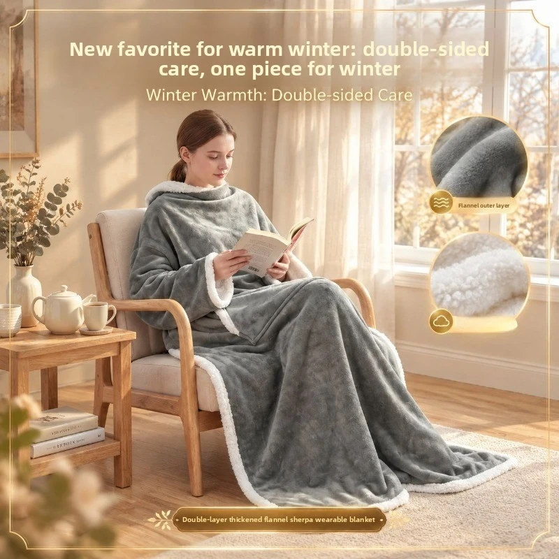 Popular Lamb Wool TV Blanket, Home Lazy Blanket, Multifunctional Wearable Sleeve Blanket, Couple's Style