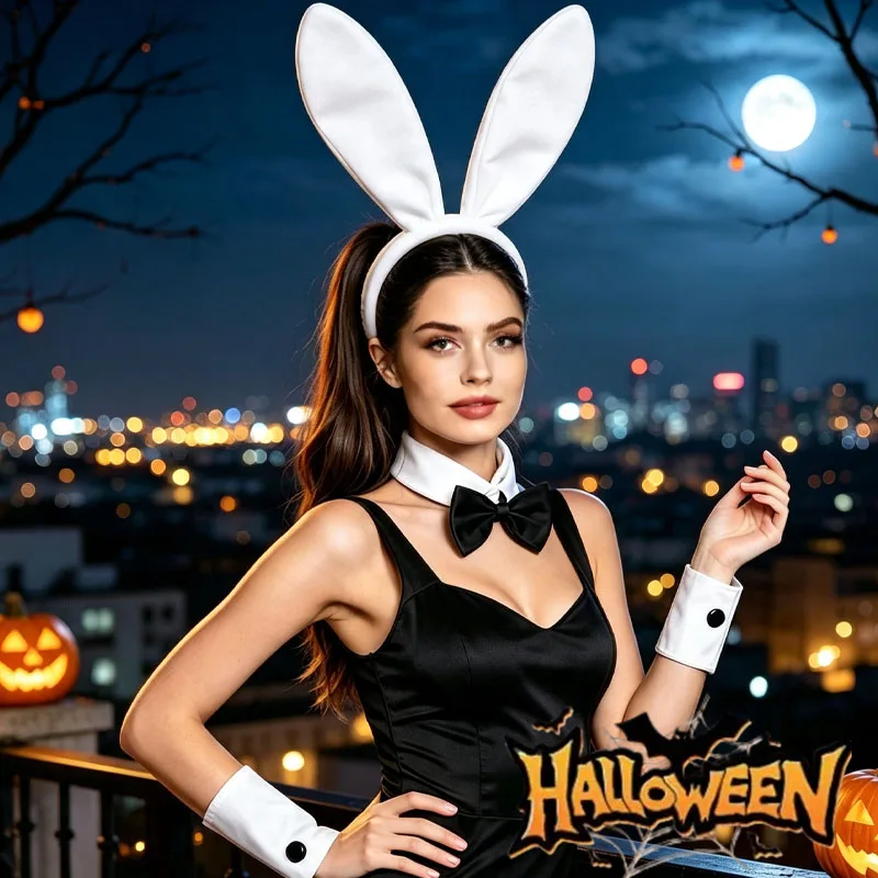 1-10PCS Rabbit Ear Headband Costume Set Furry Bow Tie Tail Plush Bunny Accessory for Halloween Easter Cosplay Party Dress Up