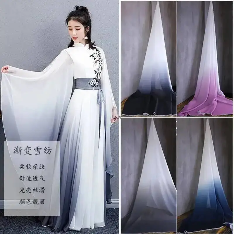 Gradient Semi-Transparent Fabric Soft Breathable High-Drape Chiffon Hanfu Dress Graduation Clothing Designer Fabric