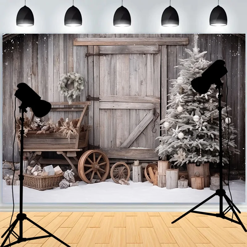 Christmas Day New Year Decoration Photography Backdrops Pinecones Snow Fireplace Xmas Tree Winter Holiday Party Background DT-18