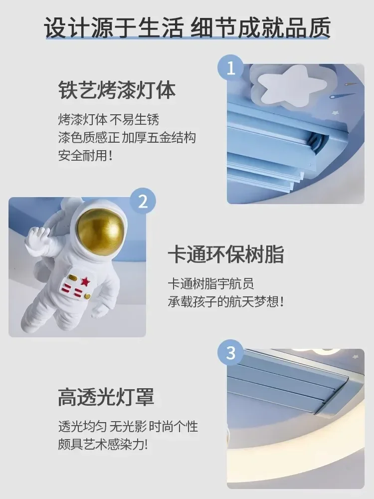 2024 New Kids Boy Girls Bedroom Bladeless Moving Head Fan Ceiling Light Full Spectrum Astronaut Rabbit Lamp