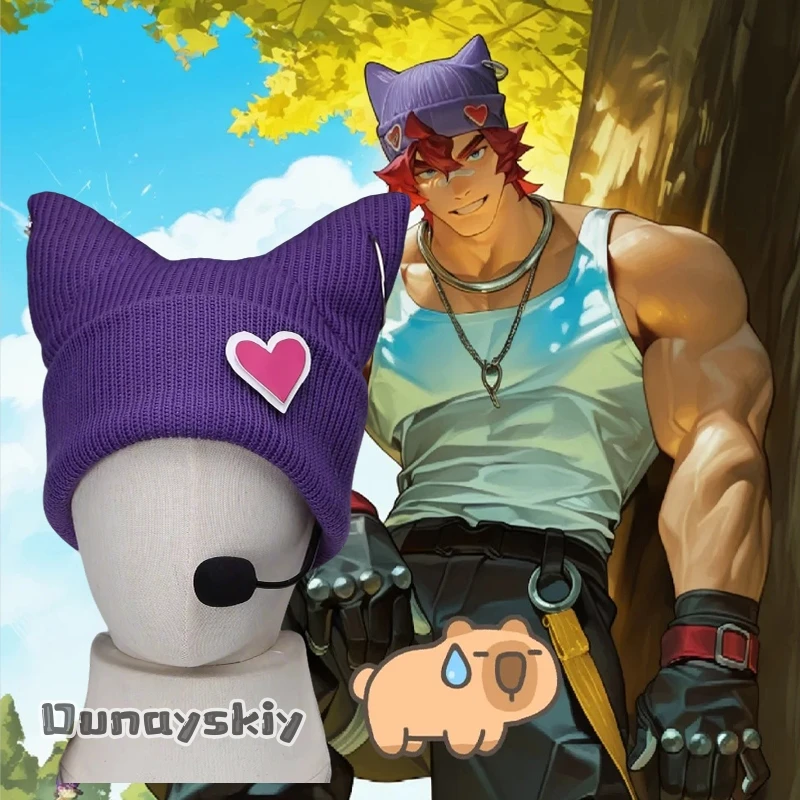 Game LOL Sett Heartsteel Cosplay Hat Woman Personality Hip Hop Fashion Purple Knitted Hat Halloween Party Role Play Props