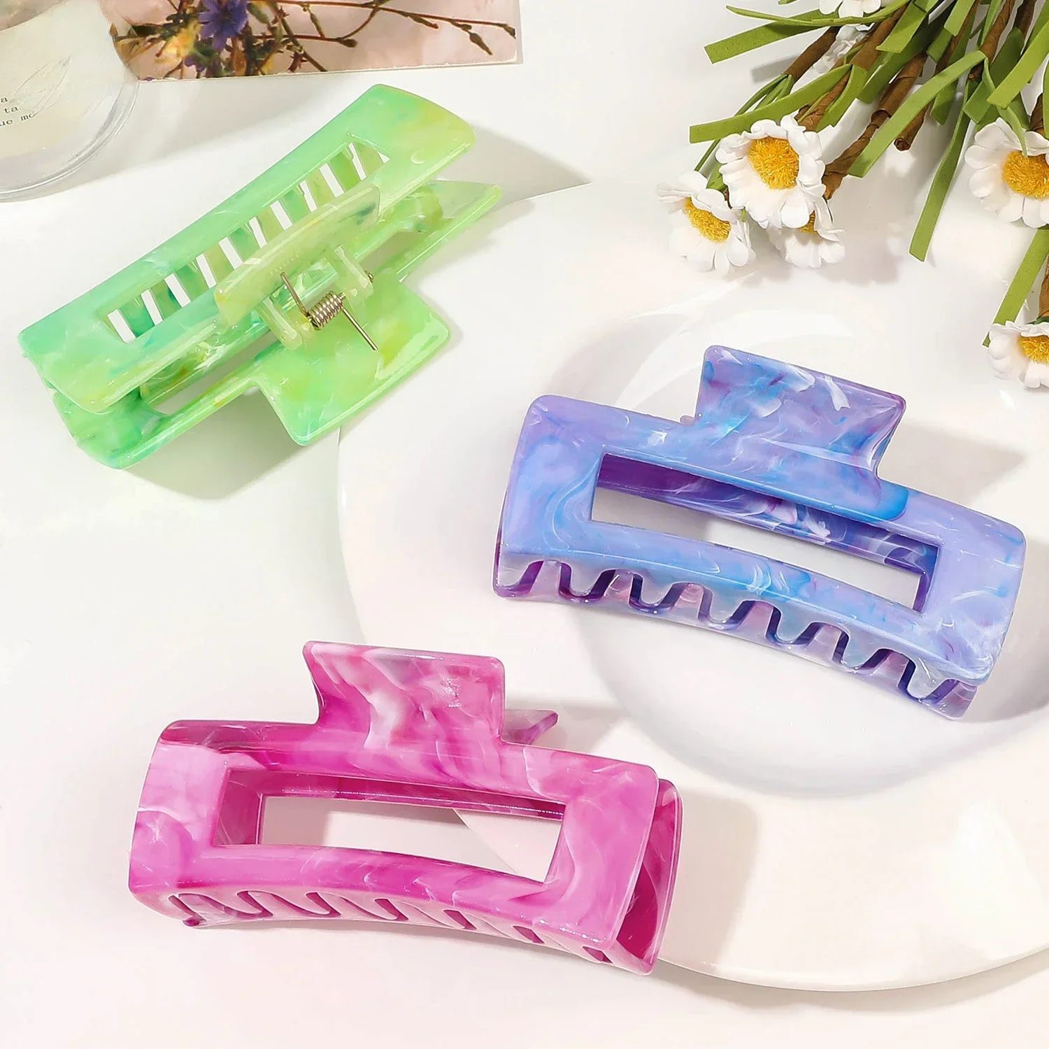 Marble Pattern Square Hair Clip 10.5cm Fashionable Simple Large Women's Hair Clip Summer Shark Clip Hair Accessory Gift