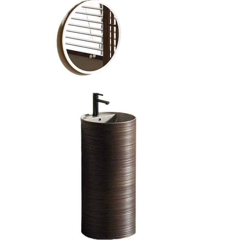 

New Chinese style antique column basin small apartment bathroom wash basin outdoor creative floor type